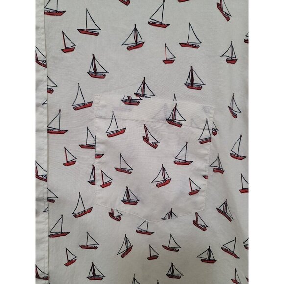 J.crew Men's Short Sleeve Button-Up Shirt With Sailboat Print - White Size L - Picture 4 of 12
